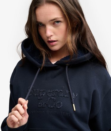 Kapuzenpullover mit Pailletten-Logostickerei lockere Passform Image 4