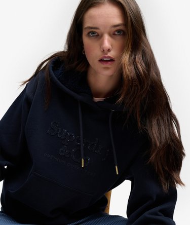 Kapuzenpullover mit Pailletten-Logostickerei lockere Passform Image 2