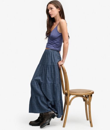Geruite Gelaagde Maxi Rok Relaxed Pasvorm Image 1