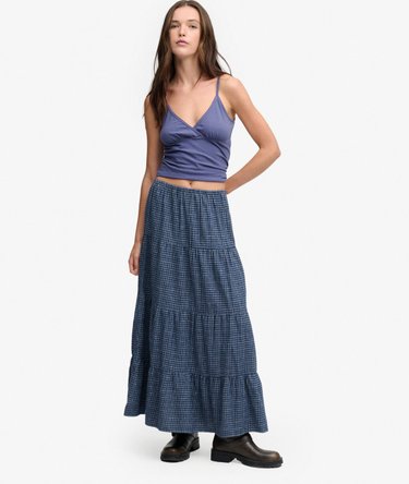 Geruite Gelaagde Maxi Rok Relaxed Pasvorm Image 2