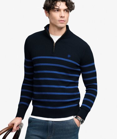 Cotton Stripe Half Zip Knit Image 1