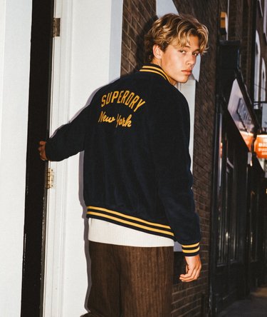 Giacca Bomber Varsity in Velluto Vestibilit&agrave; Comoda Image 1