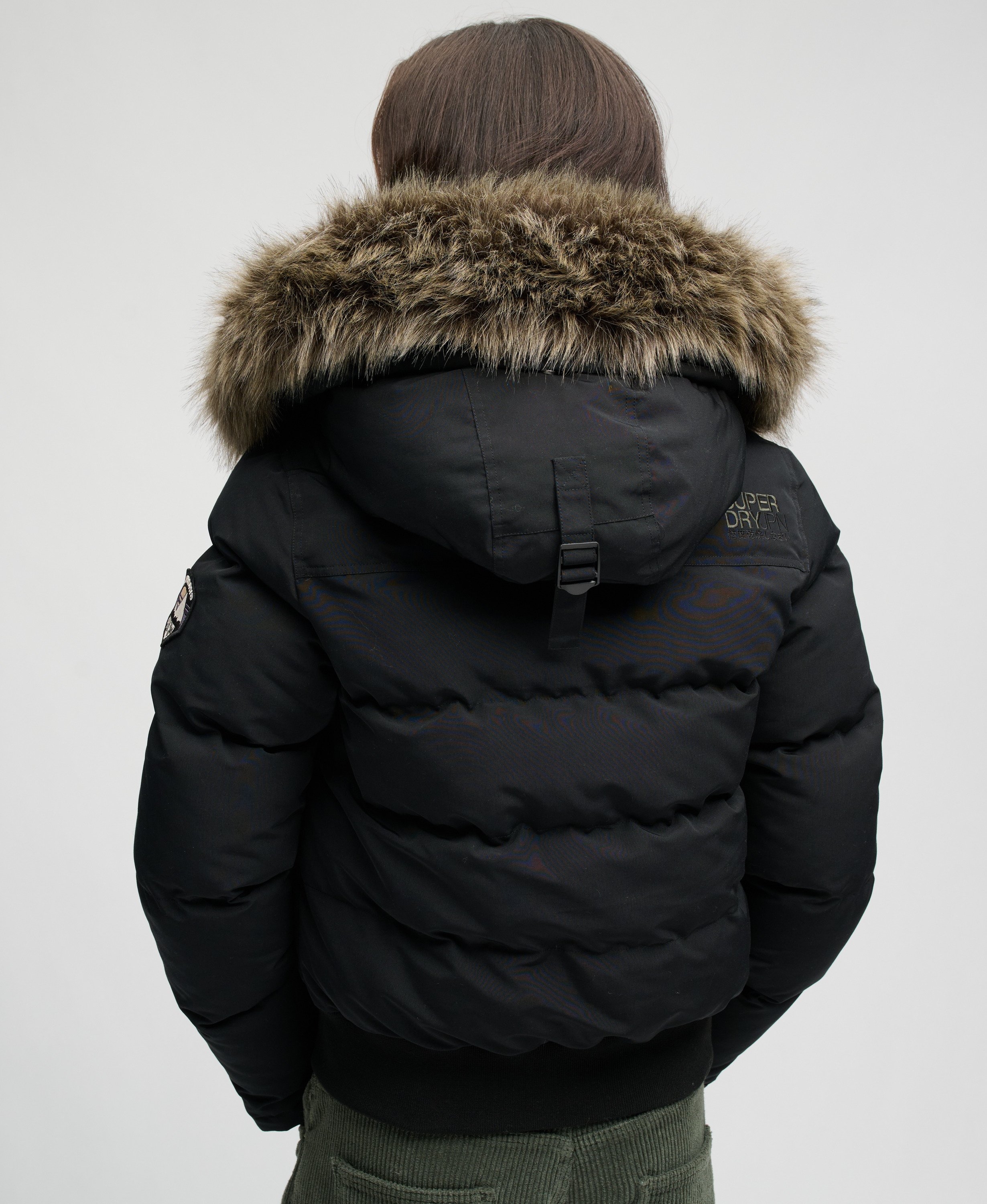 womens Everest Hooded Bomber Jacket in Black | Superdry US