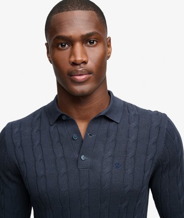 Knitted Cable Long Sleeve Polo Top Image 4