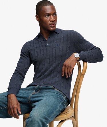Knitted Cable Long Sleeve Polo Top Image 2