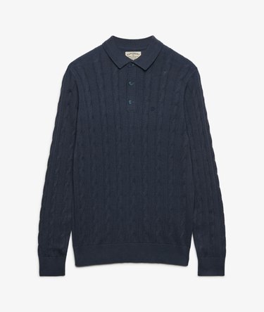 Knitted Cable Long Sleeve Polo Top Image 6