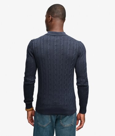 Knitted Cable Long Sleeve Polo Top Image 5