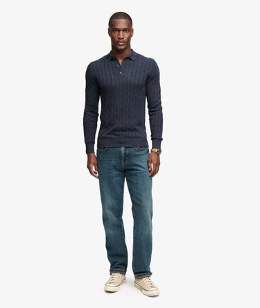 Knitted Cable Long Sleeve Polo Top Image 3